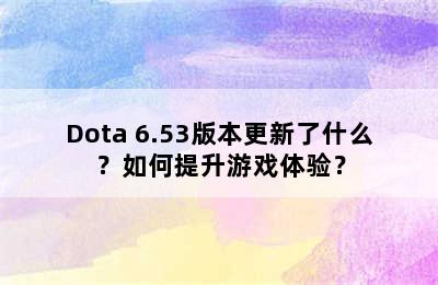 Dota 6.53版本更新了什么？如何提升游戏体验？